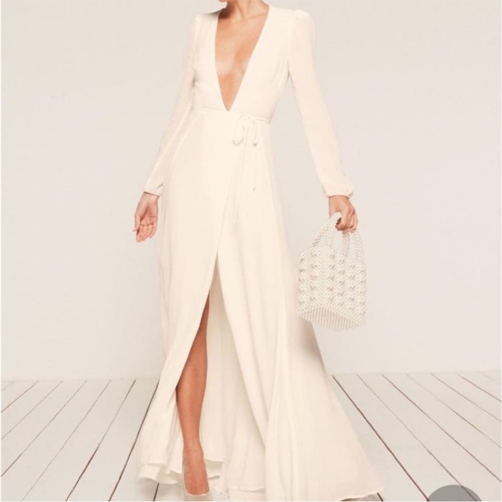 Reformation Milan Maxi Wrap Dress in Ivory - Small